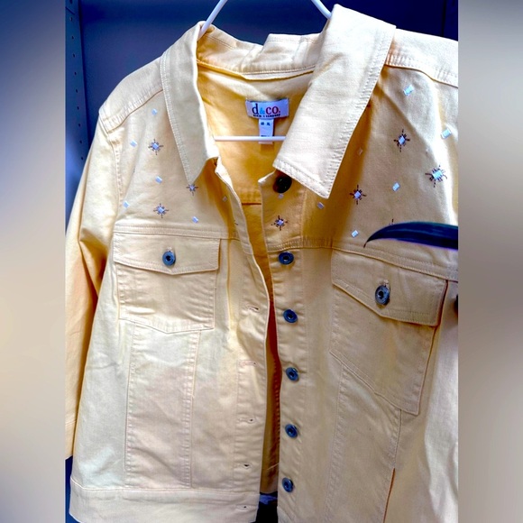 🤠 Denim Bomber Jacket Yellow embroidered details - Picture 5 of 7